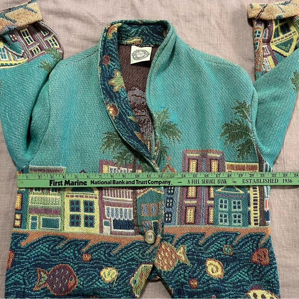 Vintage Sugar Street Weavers Tapestry Cardigan Cottage Water Size Large 100% - Picture 9 of 9